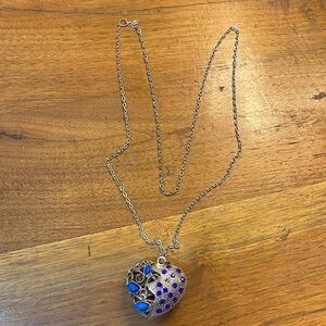 Elegant Heart Pendant Necklace with Blue and Purple Accents